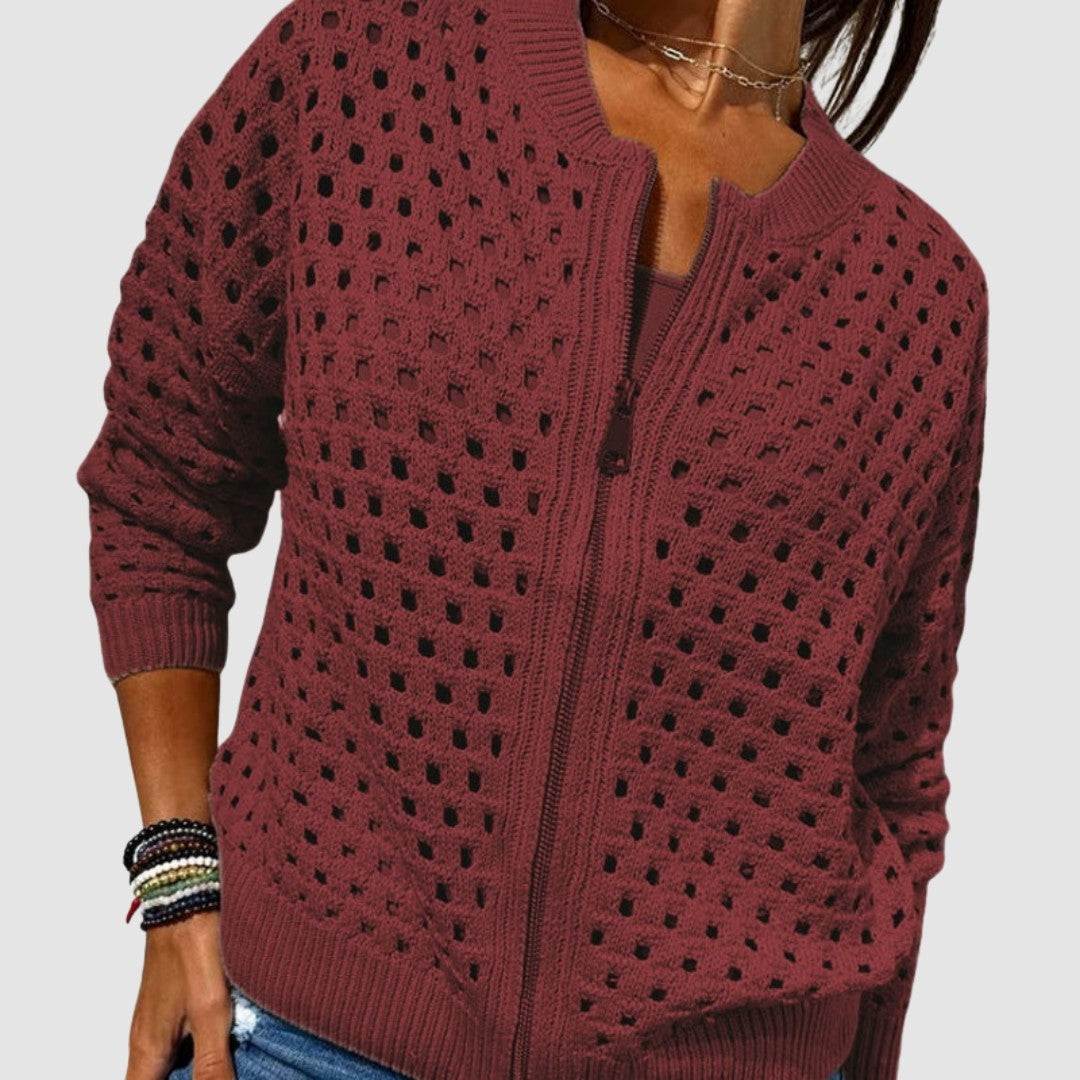 Hanne | Opengewerkte cardigan met rits