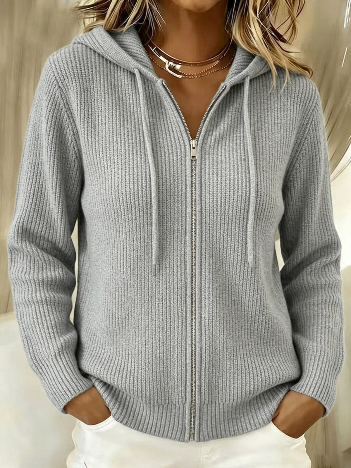 Linde | Geribde cardigan met capuchon