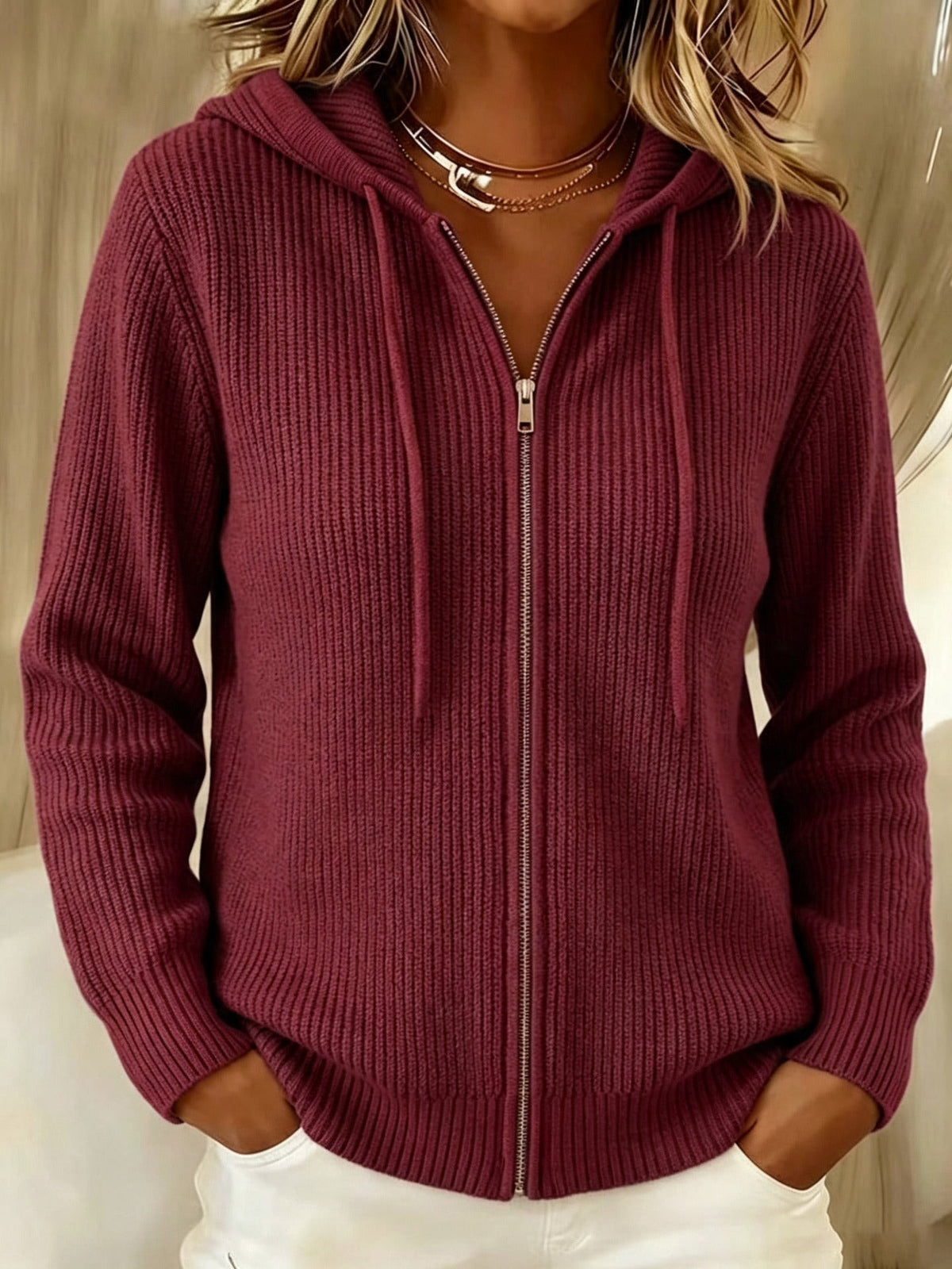 Linde | Geribde cardigan met capuchon