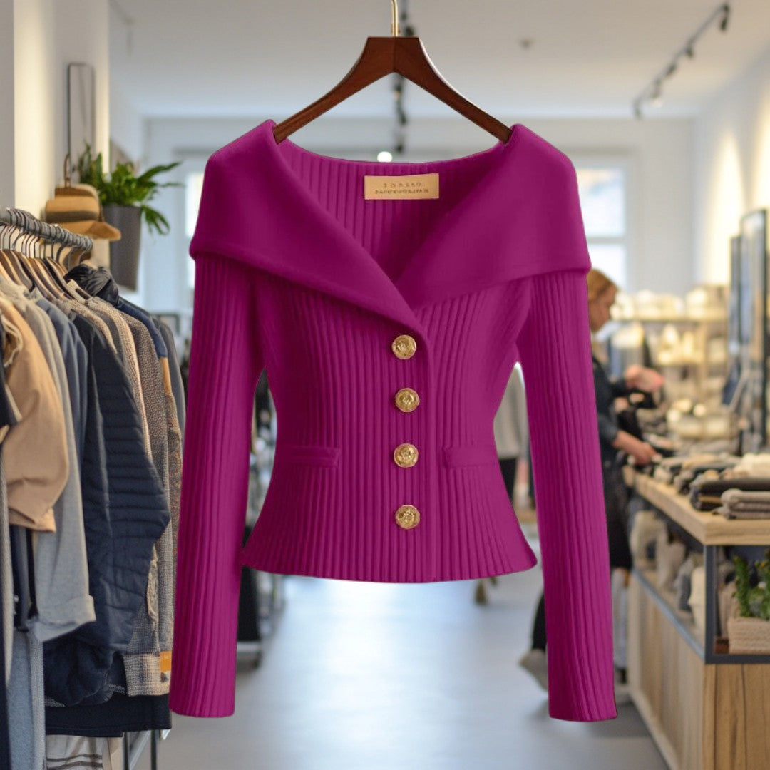 Patricia | Geribde cardigan met brede kraag