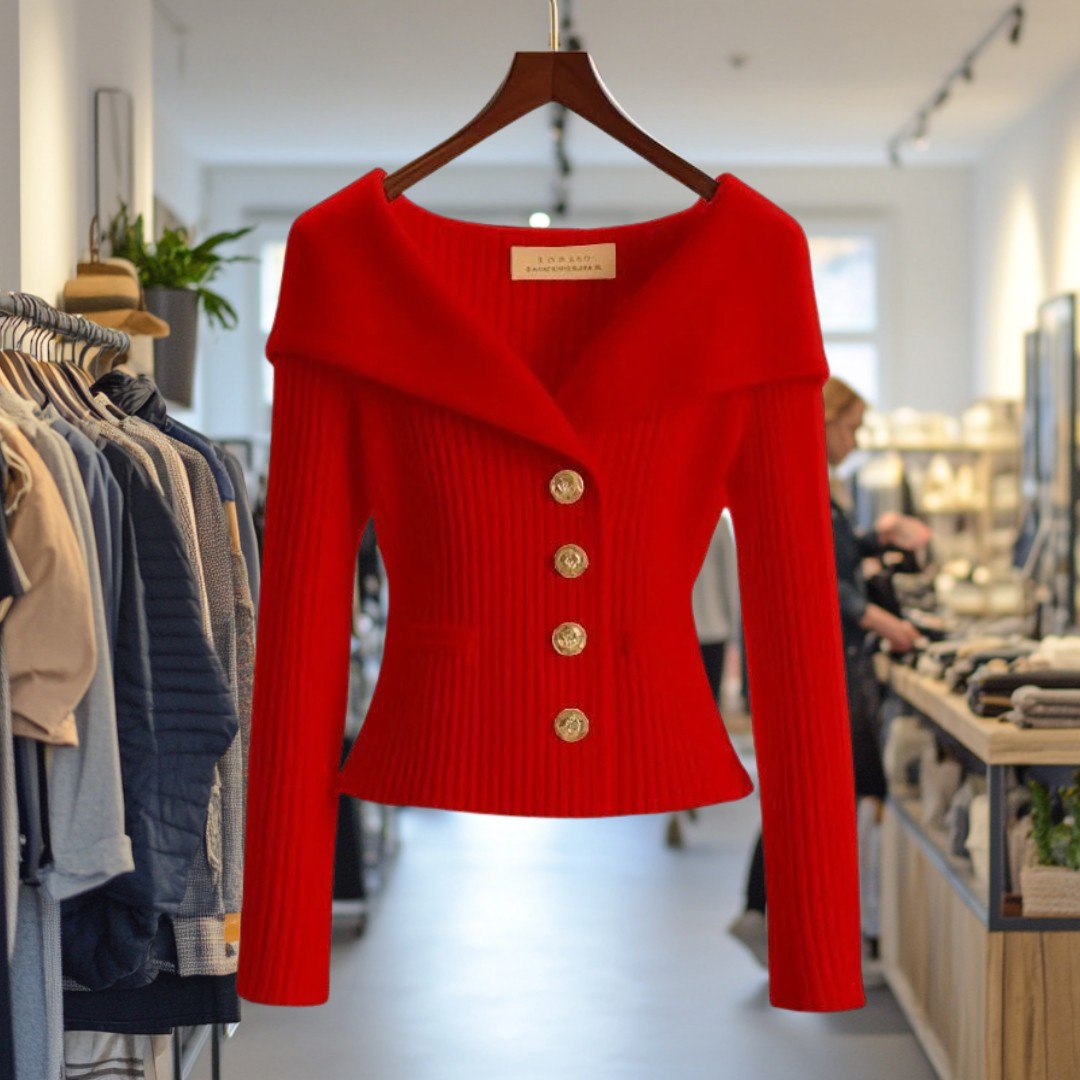 Patricia | Geribde cardigan met brede kraag