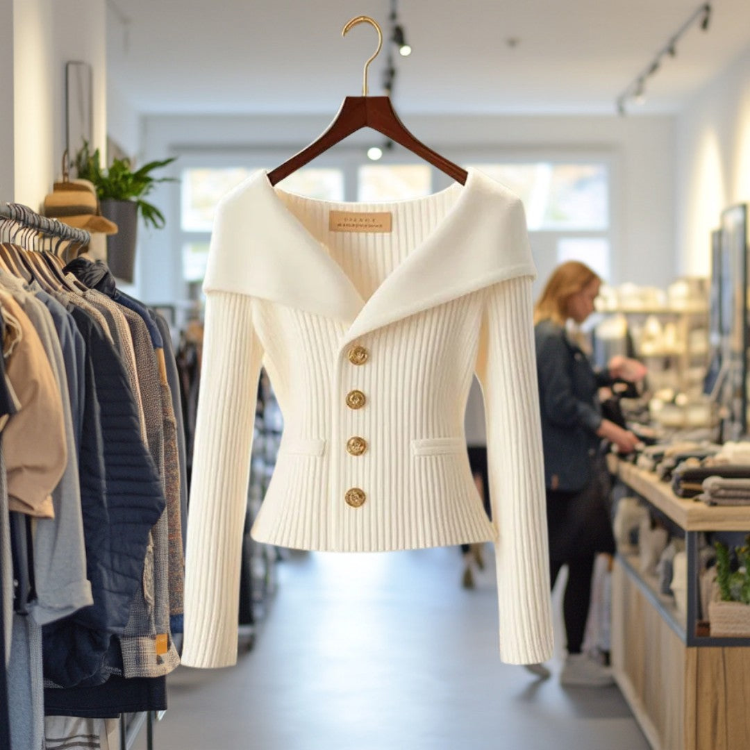 Patricia | Geribde cardigan met brede kraag