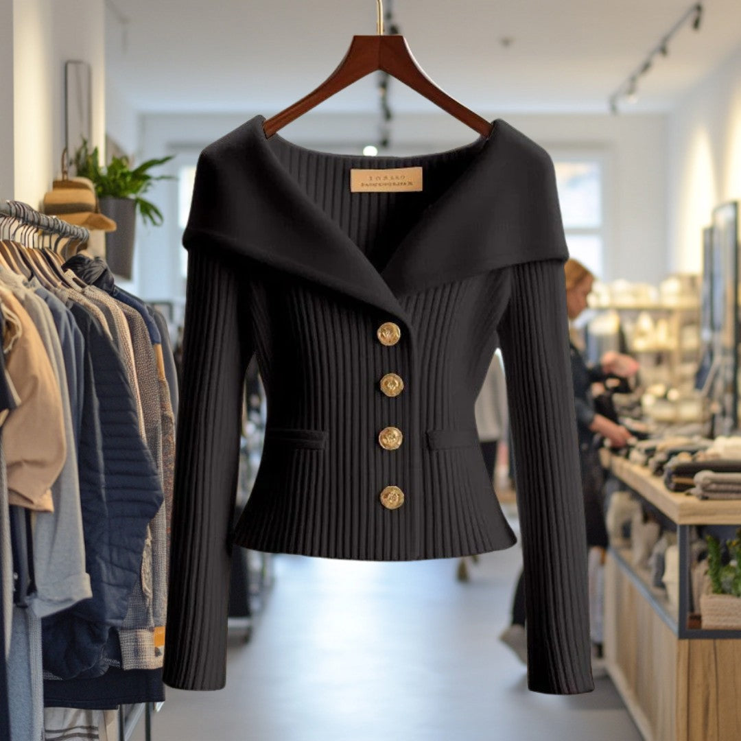 Patricia | Geribde cardigan met brede kraag