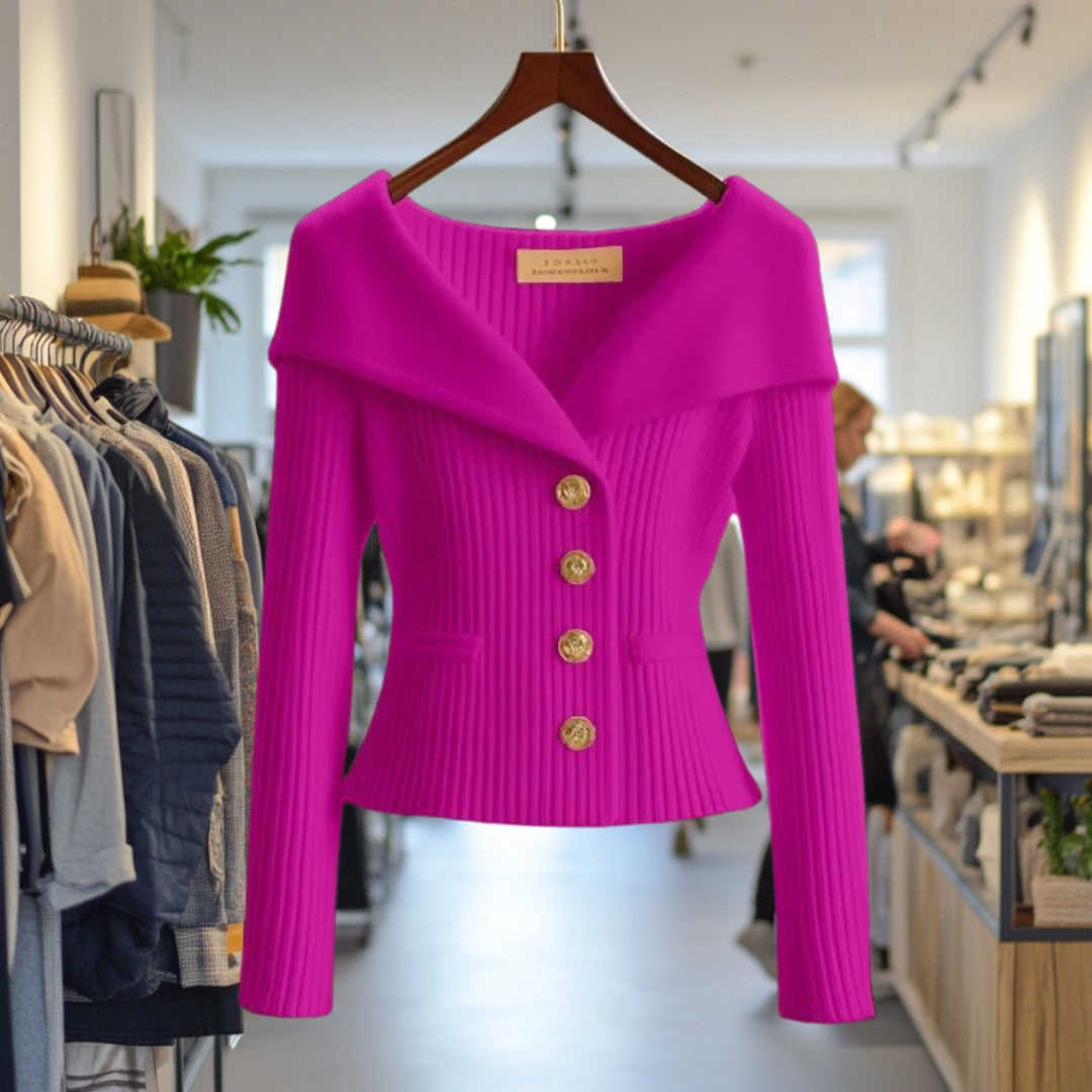 Patricia | Geribde cardigan met brede kraag