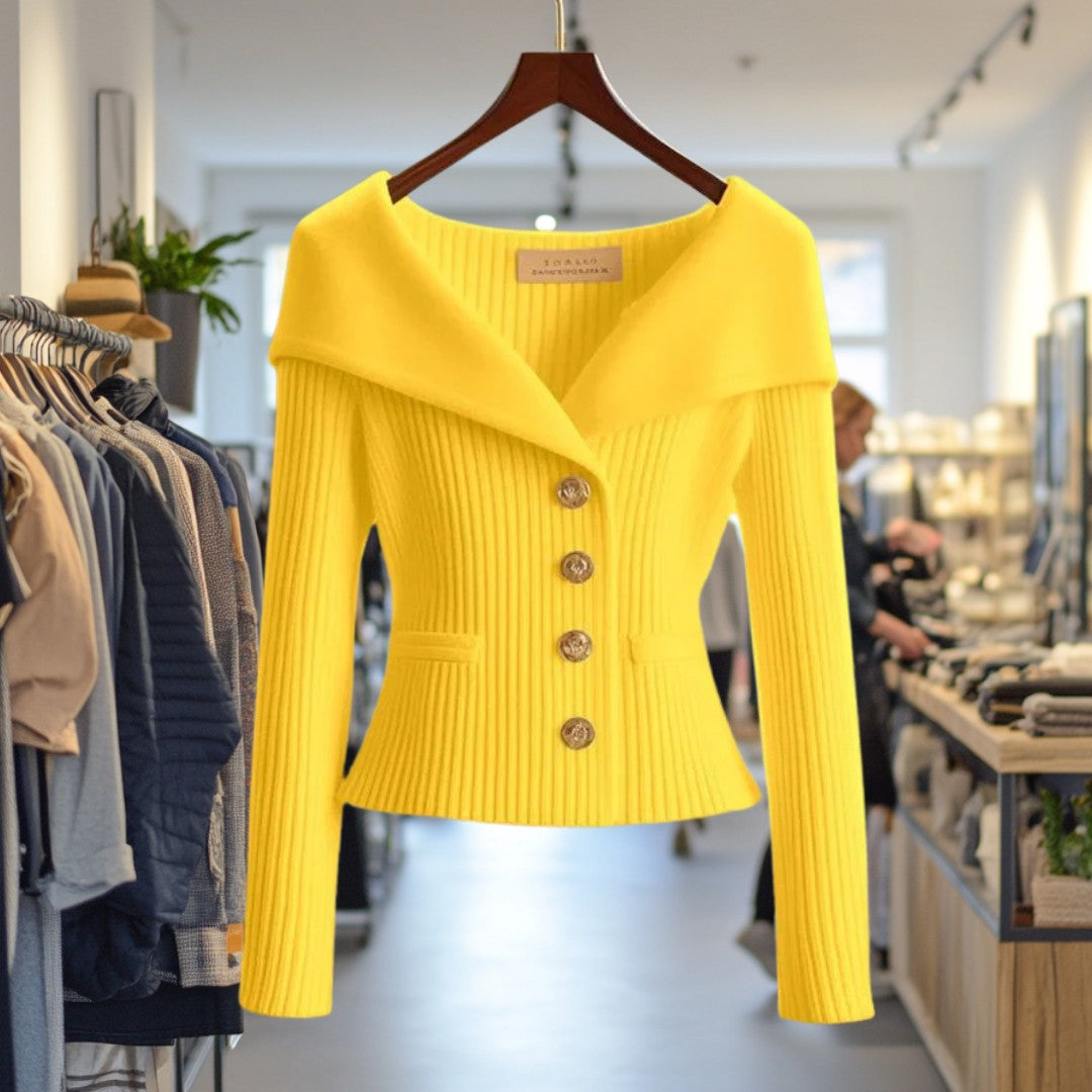 Patricia | Geribde cardigan met brede kraag