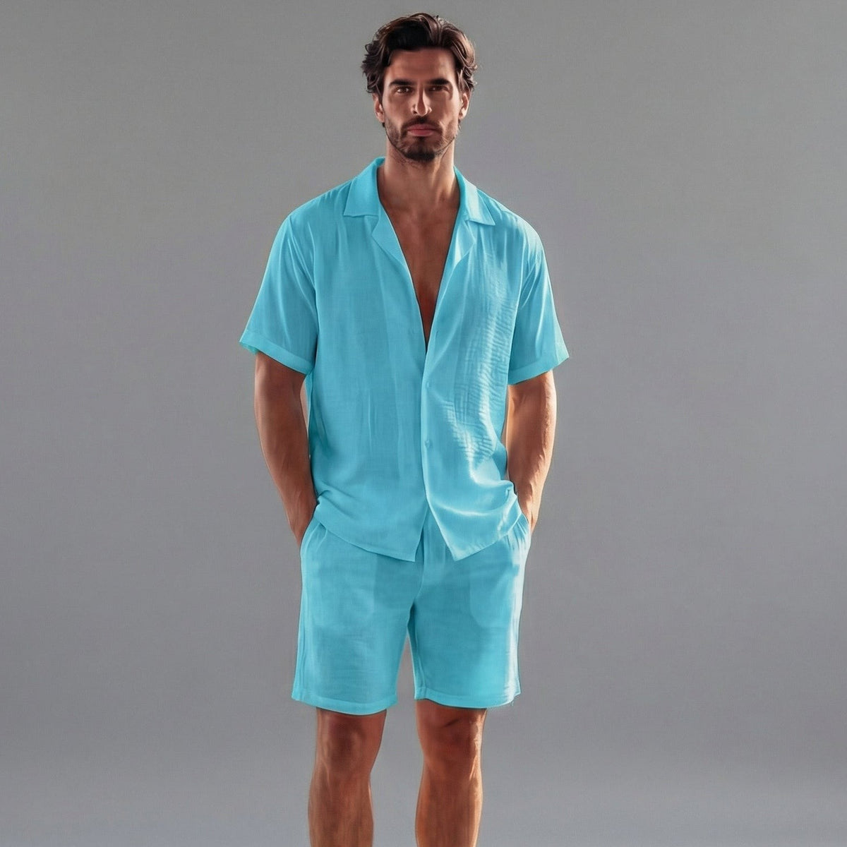 Hugo | Linnen set met overhemd en korte broek