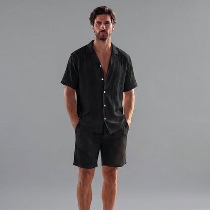 Hugo | Linnen set met overhemd en korte broek