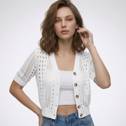 Laura | Ajour cardigan met V-hals
