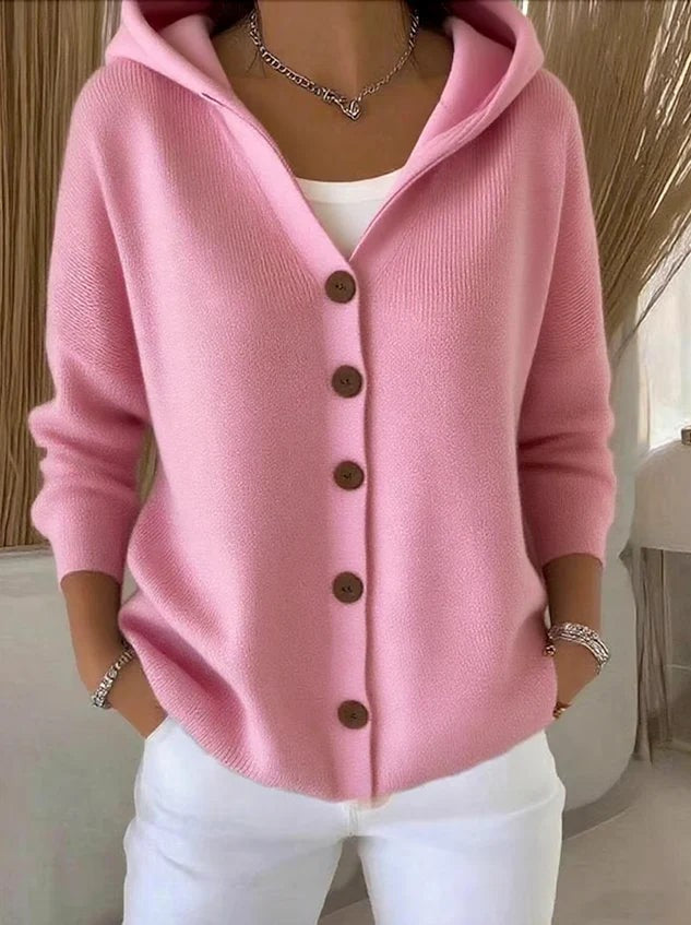 Romee | Zachte cardigan met capuchon en knopen