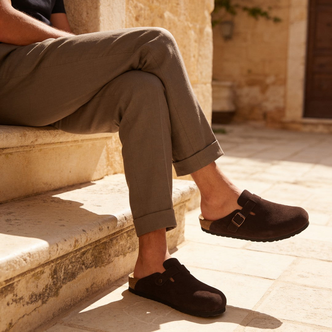 Bas | Suède clogs met gladde binnenzool
