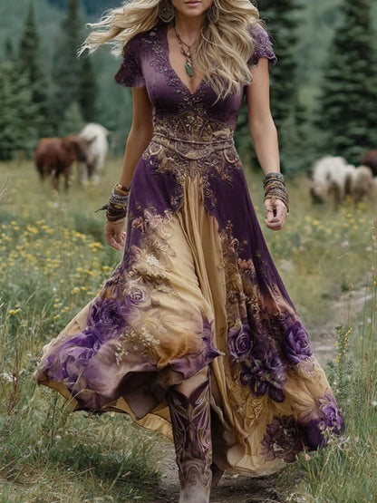 Vivian | Maxi-jurk met bloemenprint en V-hals