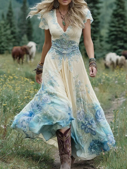 Vivian | Maxi-jurk met bloemenprint en V-hals