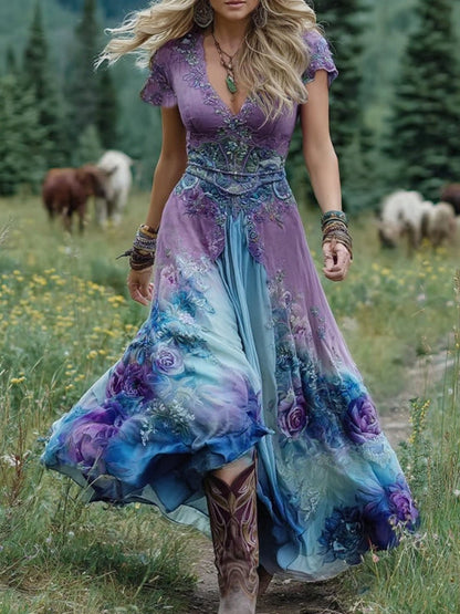 Vivian | Maxi-jurk met bloemenprint en V-hals