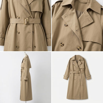 Yvonne | Lange dubbelrijige trenchcoat met riem