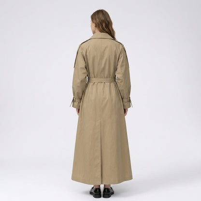 Yvonne | Lange dubbelrijige trenchcoat met riem