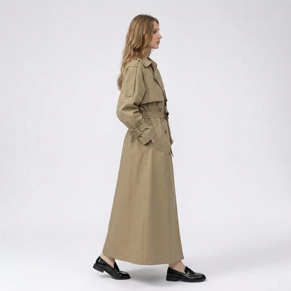 Yvonne | Lange dubbelrijige trenchcoat met riem