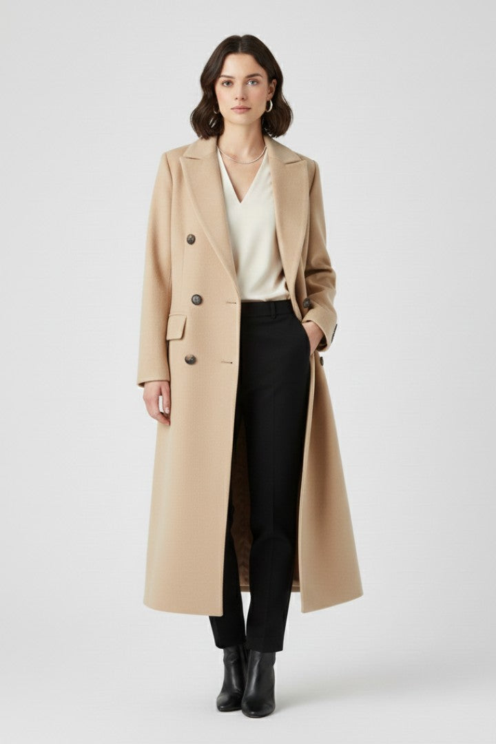 Carlijn | Lange trenchcoat met brede kraag