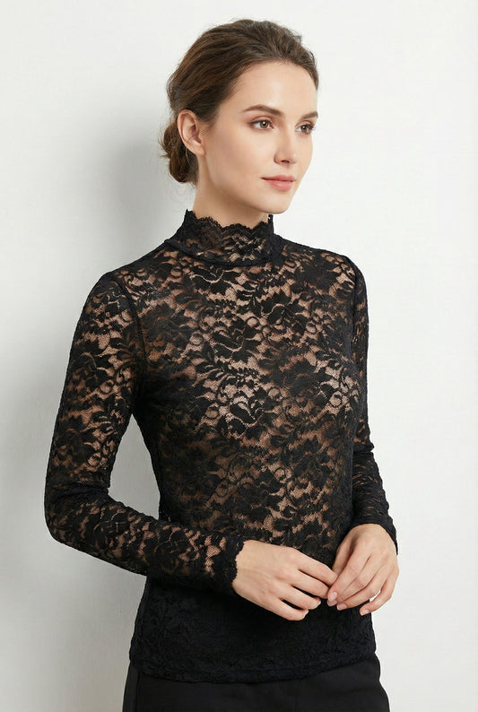Jolanda | Kanten blouse met staande kraag