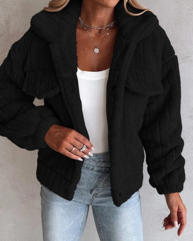 Rieke | Sherpa jas met kraag en knoopsluiting